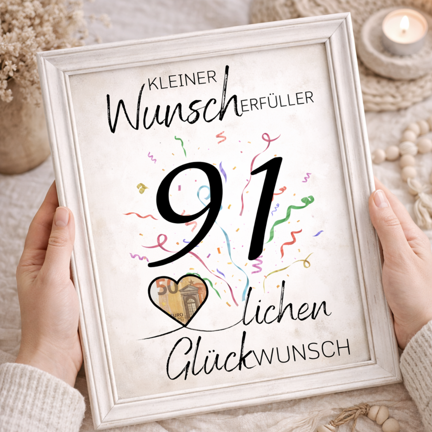 Geldgeschenk 91. Geburtstag Wunscherfüller | Digitaler Download | Last Minute Geschenkidee zum Ausdrucken