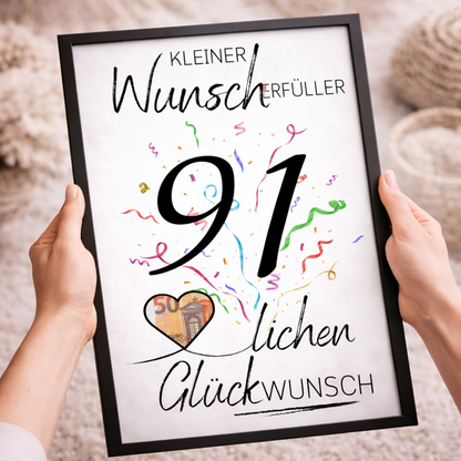 Geldgeschenk 91. Geburtstag Wunscherfüller | Digitaler Download | Last Minute Geschenkidee zum Ausdrucken