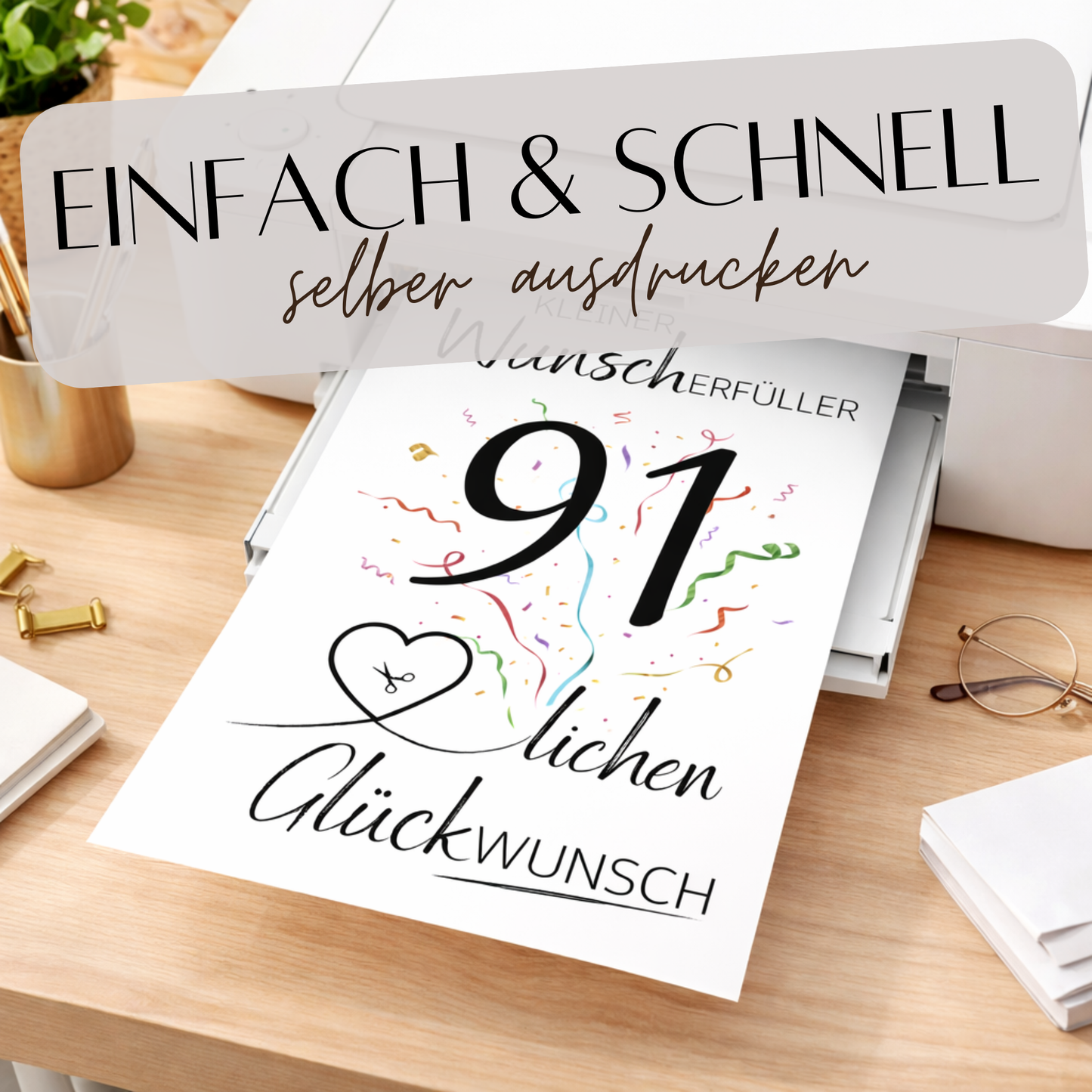 Geldgeschenk 91. Geburtstag Wunscherfüller | Digitaler Download | Last Minute Geschenkidee zum Ausdrucken