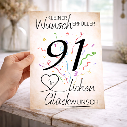 Geldgeschenk 91. Geburtstag Wunscherfüller | Digitaler Download | Last Minute Geschenkidee zum Ausdrucken