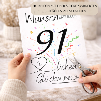Geldgeschenk 91. Geburtstag Wunscherfüller | Digitaler Download | Last Minute Geschenkidee zum Ausdrucken