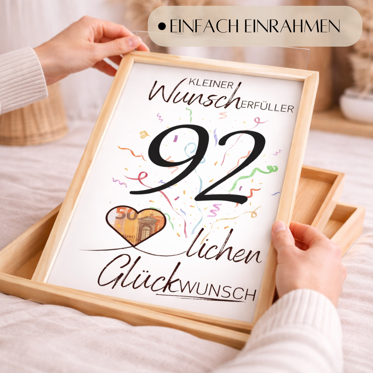 Geldgeschenk 92. Geburtstag Wunscherfüller | Digitaler Download | Last Minute Geschenkidee zum Ausdrucken