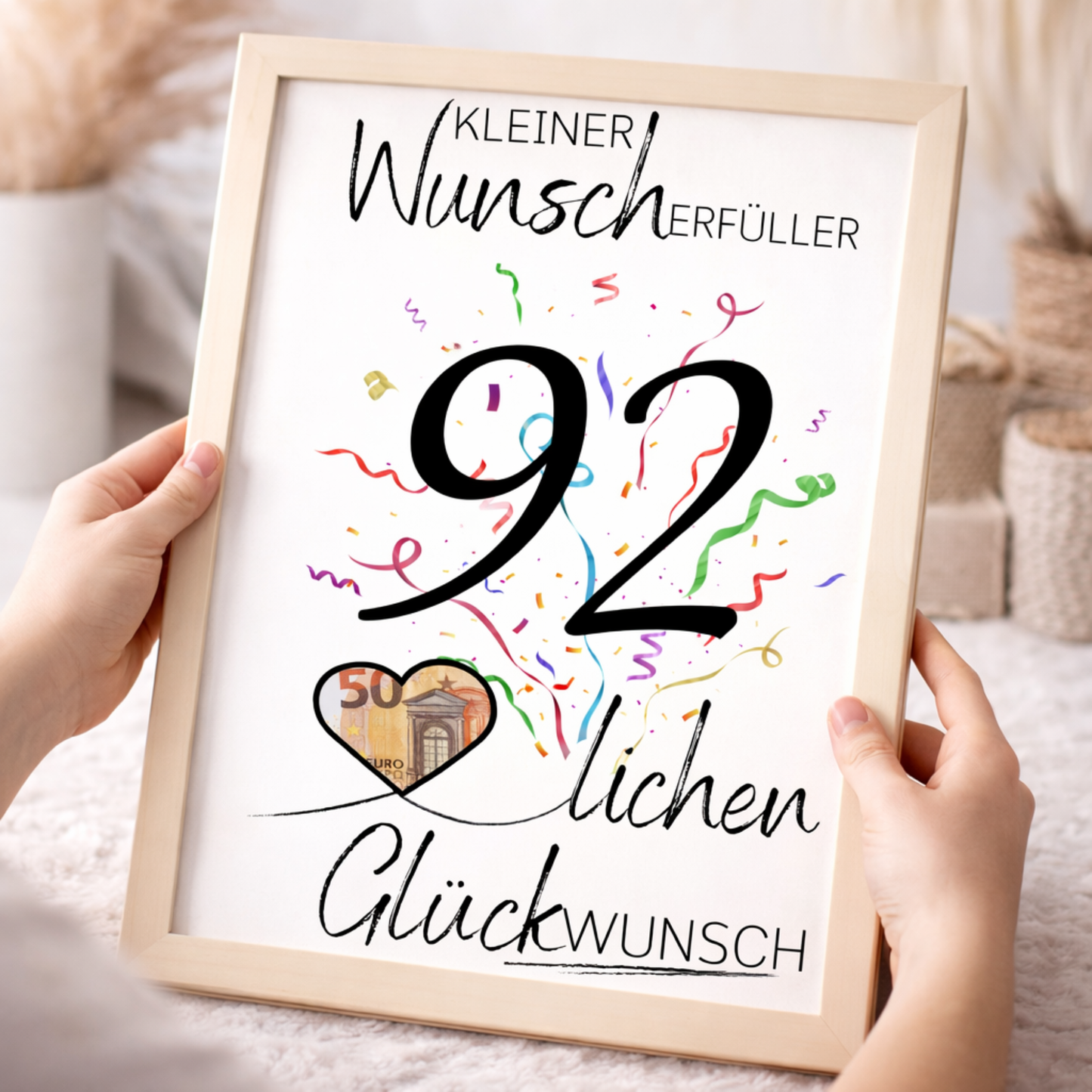 Geldgeschenk 92. Geburtstag Wunscherfüller | Digitaler Download | Last Minute Geschenkidee zum Ausdrucken