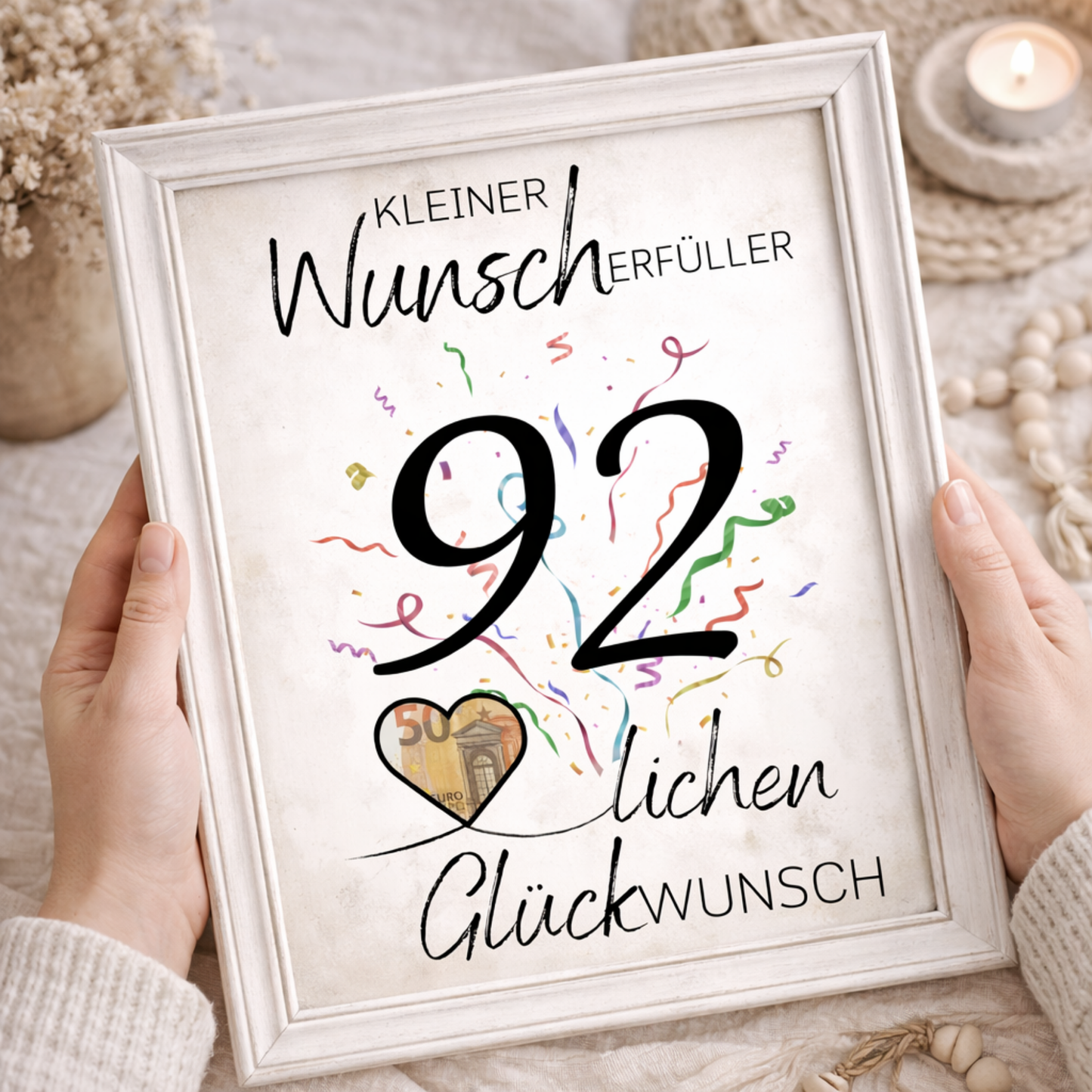 Geldgeschenk 92. Geburtstag Wunscherfüller | Digitaler Download | Last Minute Geschenkidee zum Ausdrucken