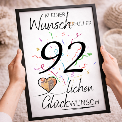 Geldgeschenk 92. Geburtstag Wunscherfüller | Digitaler Download | Last Minute Geschenkidee zum Ausdrucken