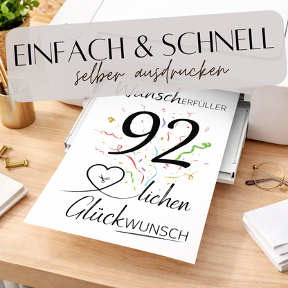 Geldgeschenk 92. Geburtstag Wunscherfüller | Digitaler Download | Last Minute Geschenkidee zum Ausdrucken