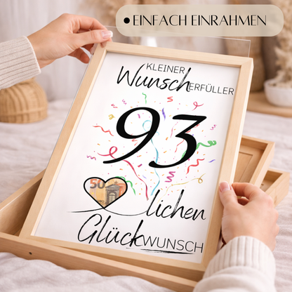 Geldgeschenk 93. Geburtstag Wunscherfüller | Digitaler Download | Last Minute Geschenkidee zum Ausdrucken