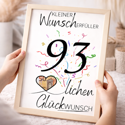 Geldgeschenk 93. Geburtstag Wunscherfüller | Digitaler Download | Last Minute Geschenkidee zum Ausdrucken