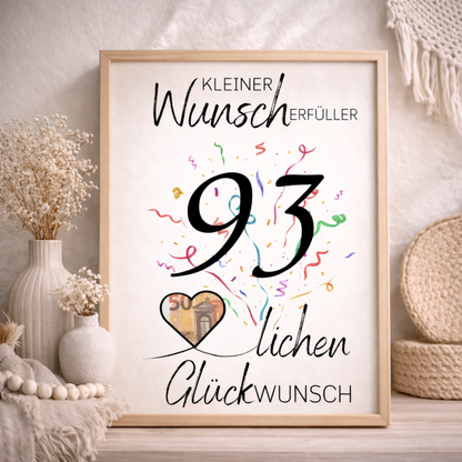 Geldgeschenk 93. Geburtstag Wunscherfüller | Digitaler Download | Last Minute Geschenkidee zum Ausdrucken