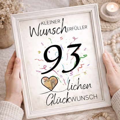 Geldgeschenk 93. Geburtstag Wunscherfüller | Digitaler Download | Last Minute Geschenkidee zum Ausdrucken