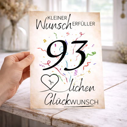 Geldgeschenk 93. Geburtstag Wunscherfüller | Digitaler Download | Last Minute Geschenkidee zum Ausdrucken