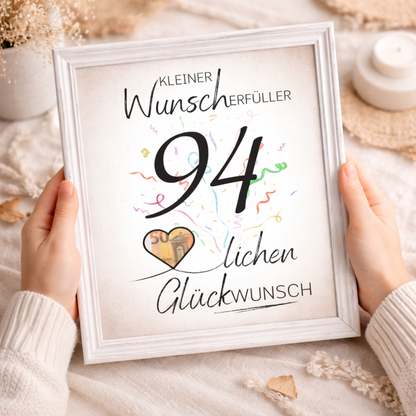 Geldgeschenk 94. Geburtstag Wunscherfüller | Digitaler Download | Last Minute Geschenkidee zum Ausdrucken