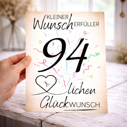 Geldgeschenk 94. Geburtstag Wunscherfüller | Digitaler Download | Last Minute Geschenkidee zum Ausdrucken