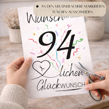 Geldgeschenk 94. Geburtstag Wunscherfüller | Digitaler Download | Last Minute Geschenkidee zum Ausdrucken
