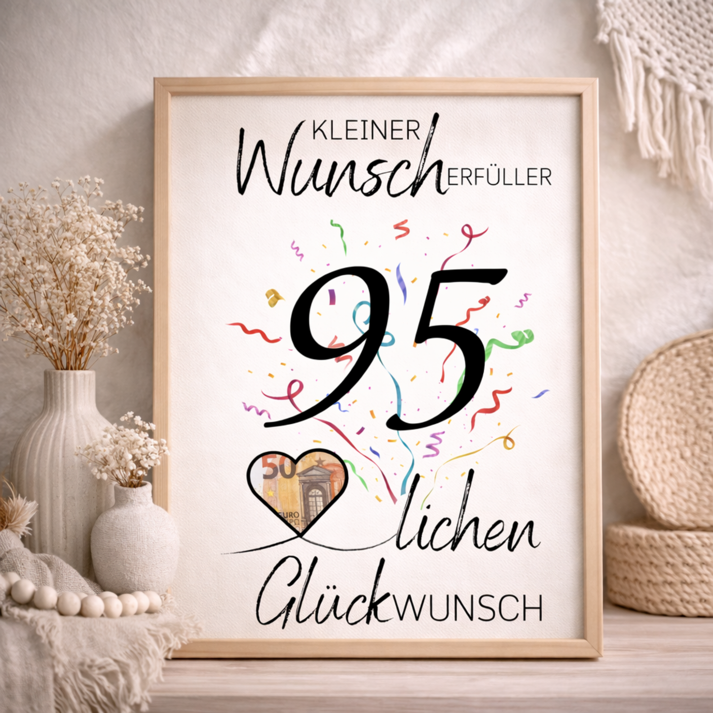 Geldgeschenk 95. Geburtstag Wunscherfüller | Digitaler Download | Last Minute Geschenkidee zum Ausdrucken