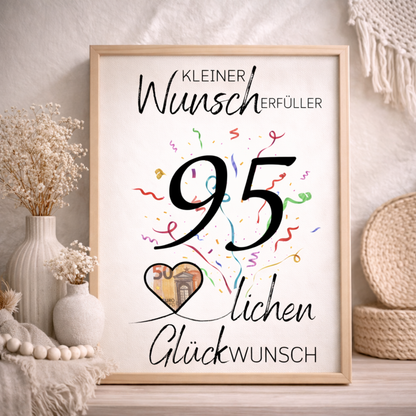 Geldgeschenk 95. Geburtstag Wunscherfüller | Digitaler Download | Last Minute Geschenkidee zum Ausdrucken