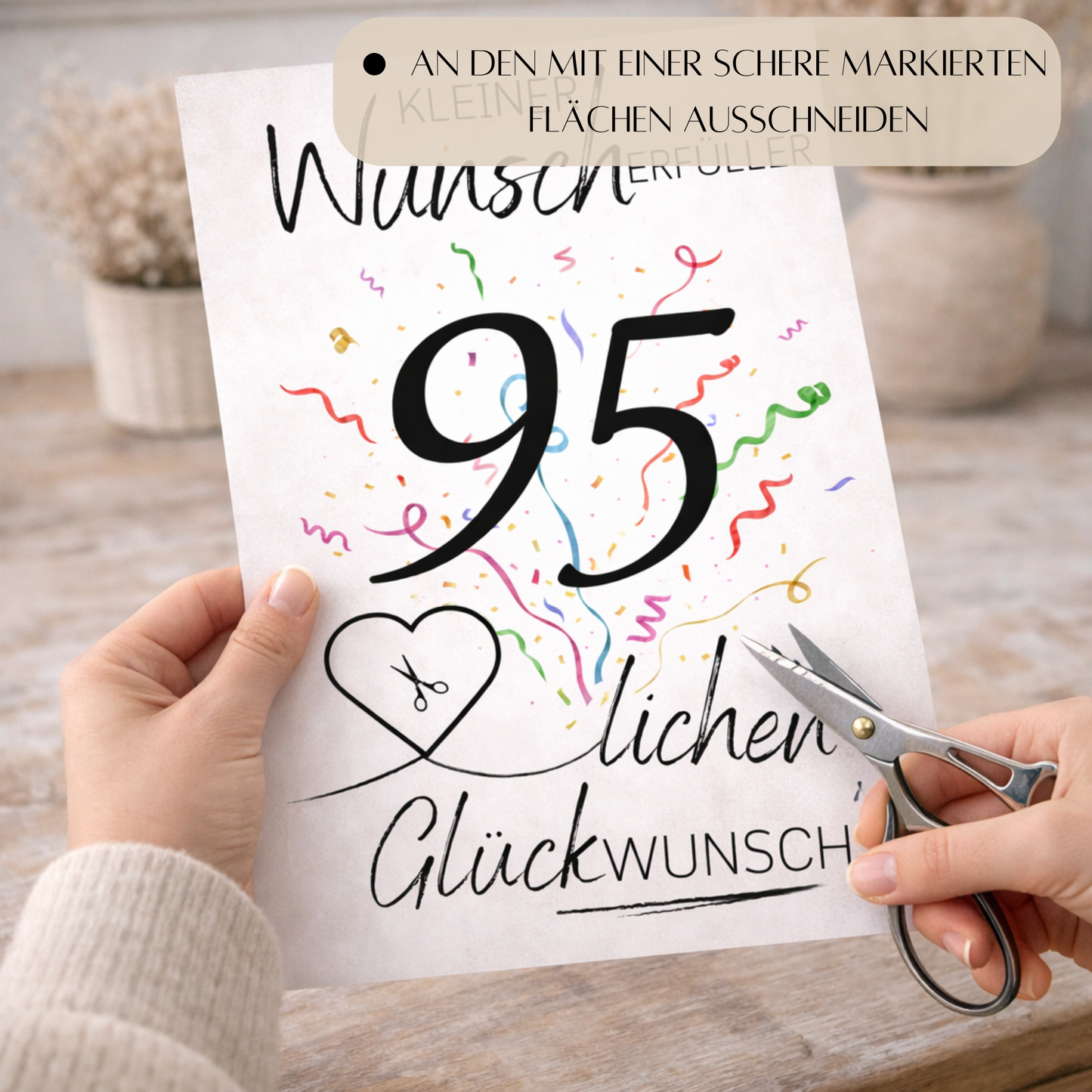 Geldgeschenk 95. Geburtstag Wunscherfüller | Digitaler Download | Last Minute Geschenkidee zum Ausdrucken