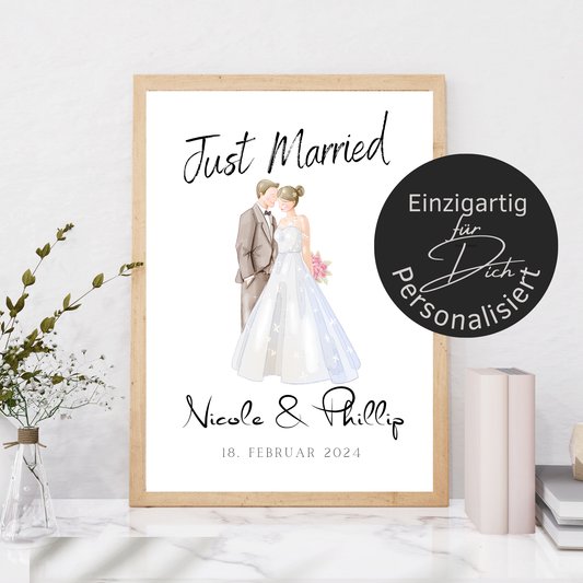 Personalisiertes Hochzeitsposter mit Brautpaar – als Digitaler Download zum Ausdrucken. Perfektes Last Minute Hochzeitsgeschenk mit Namen & Datum.