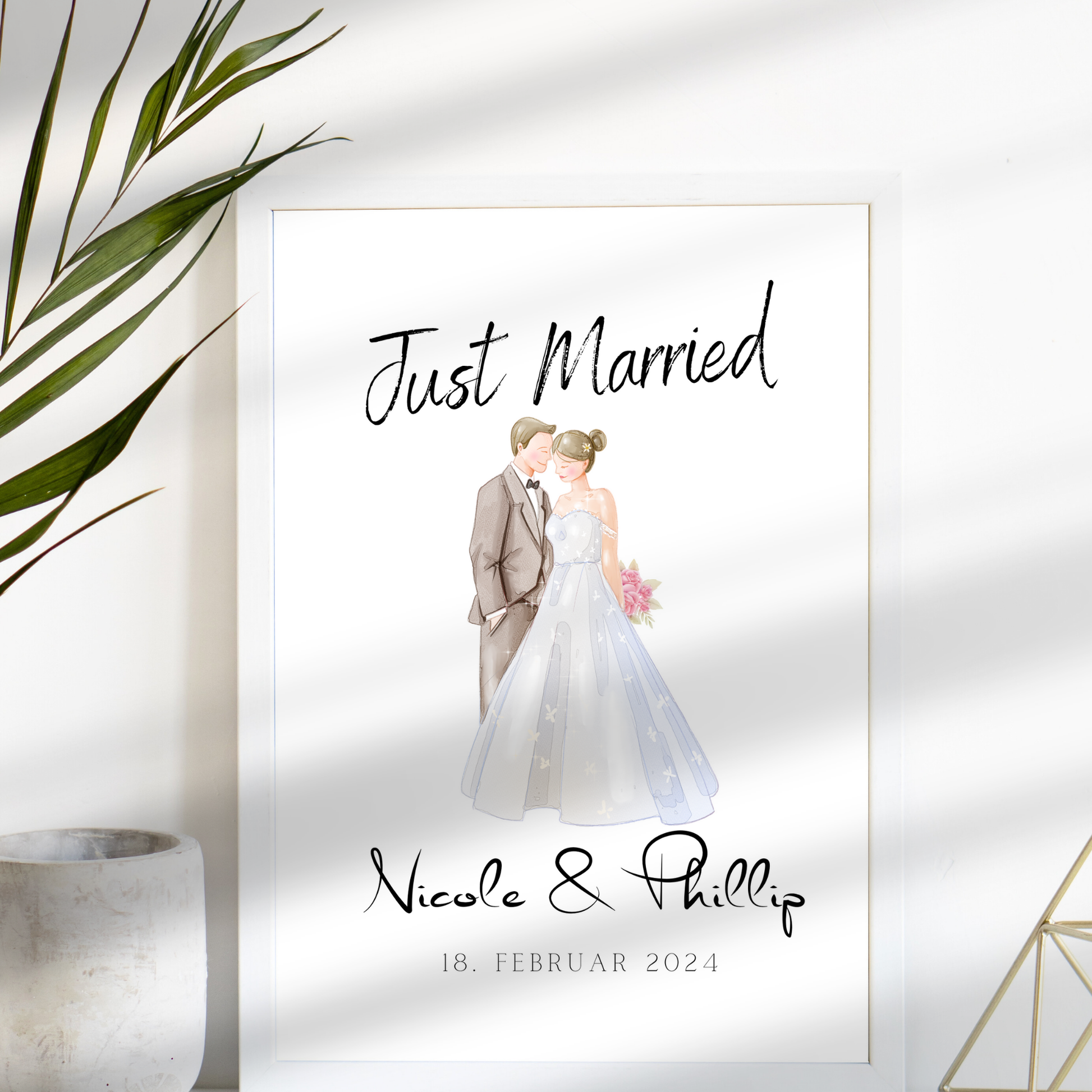 Personalisiertes Hochzeitsposter mit Brautpaar – als Digitaler Download zum Ausdrucken. Perfektes Last Minute Hochzeitsgeschenk mit Namen & Datum.
