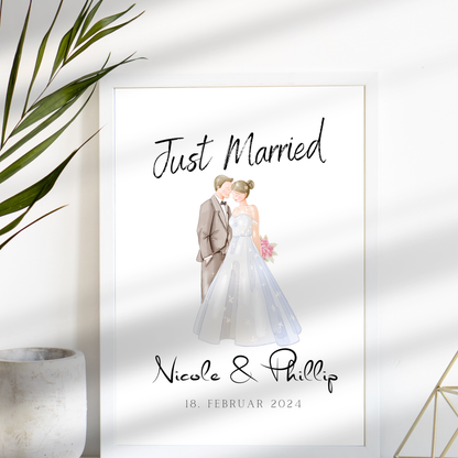 Personalisiertes Hochzeitsposter mit Brautpaar – als Digitaler Download zum Ausdrucken. Perfektes Last Minute Hochzeitsgeschenk mit Namen & Datum.