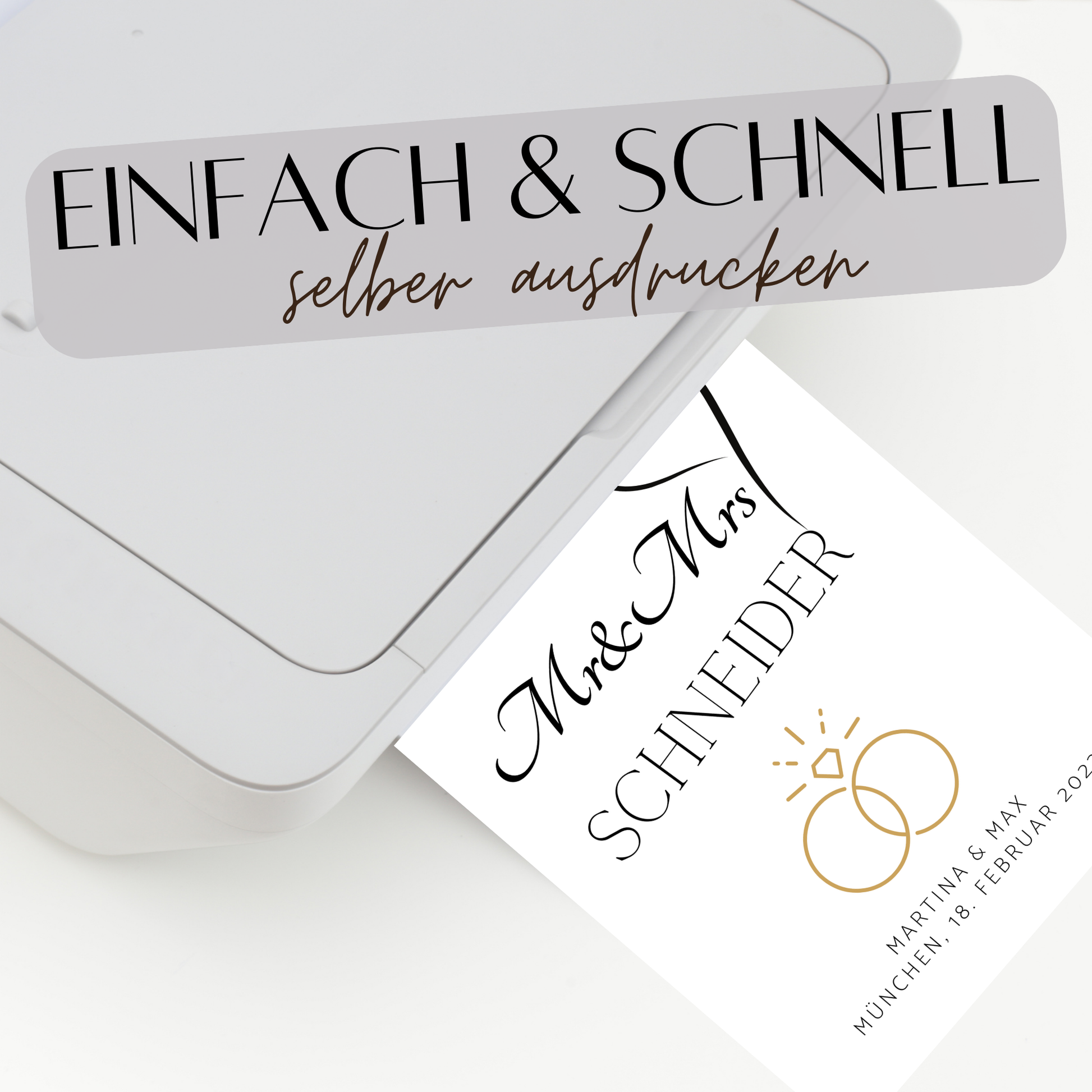 Personalisierbares „Mr & Mrs“-Hochzeitsposter als PDF-Download. Individuell mit Namen, Datum & Ort. Zum Ausdrucken – ideales Last Minute Hochzeitsgeschenk.