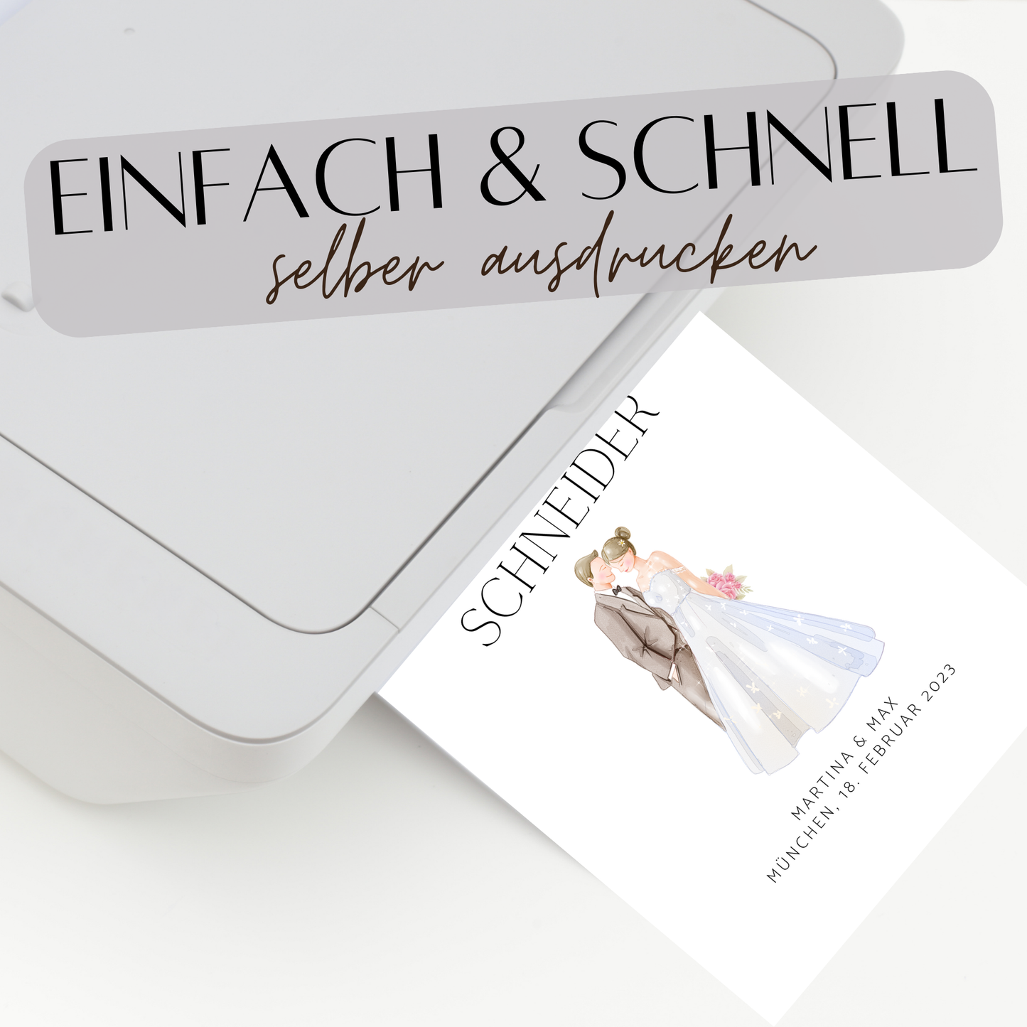 Personalisierbares Hochzeitsposter "Mr & Mrs" – Brautpaar-Motiv als digitaler Download. Last-Minute-Geschenk zum Ausdrucken & Einrahmen.

