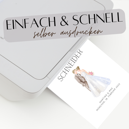 Personalisierbares Hochzeitsposter "Mr & Mrs" – Brautpaar-Motiv als digitaler Download. Last-Minute-Geschenk zum Ausdrucken & Einrahmen.

