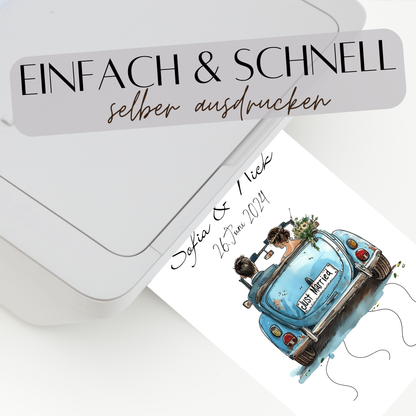 Originelles Geldgeschenk Hochzeit mit Hochzeitsauto | Personalisiert mit Namen & Datum | Digitaler Download | Perfekt für Flitterwochen & Last-Minute.