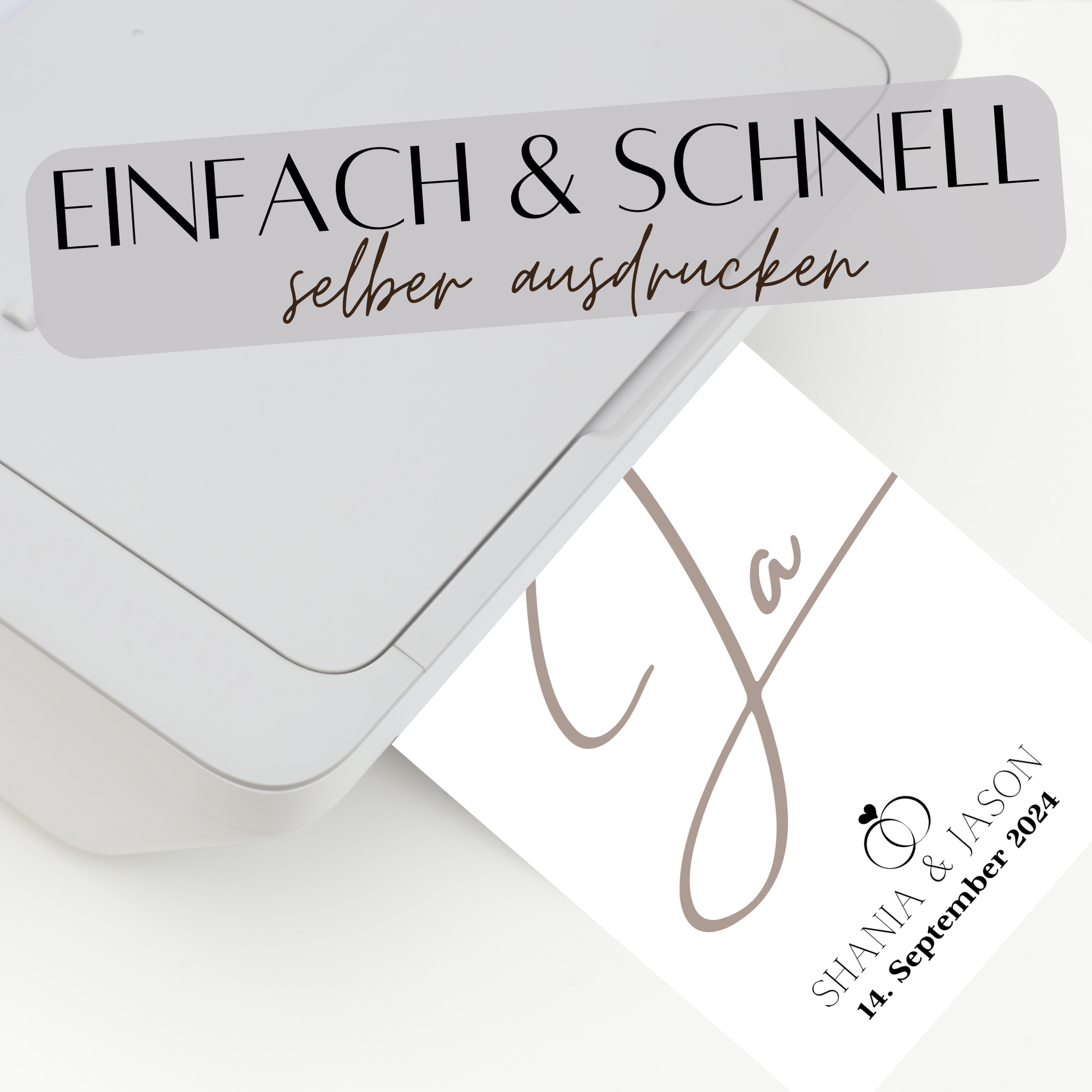 Personalisierte Hochzeitsvorlage „JA“ als Digitaler Download. Last Minute Geschenkidee mit Namen & Datum – einfach ausdrucken & einrahmen.