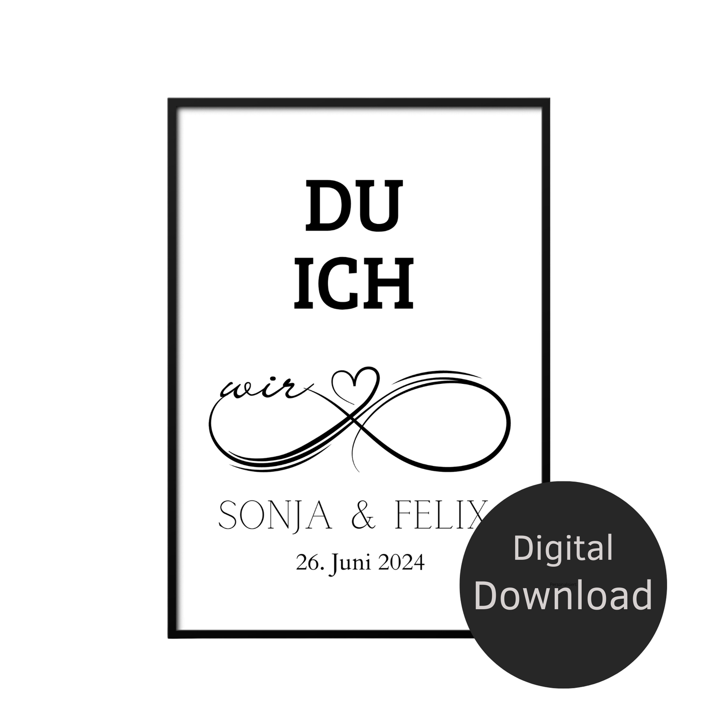 Personalisierbares Hochzeitsposter „DU ICH WIR“ mit Name & Datum. Digitaler Download – einfach ausdrucken & verschenken. Perfekt als Last-Minute-Geschenk.
