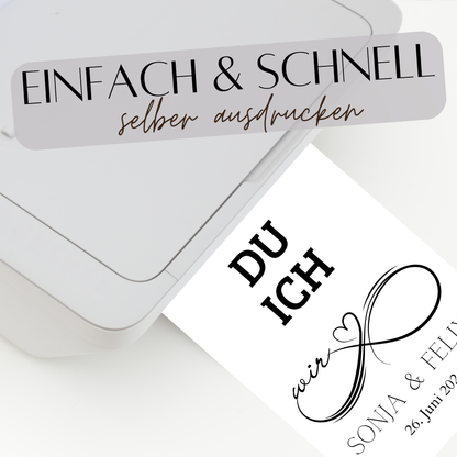 Personalisierbares Hochzeitsposter „DU ICH WIR“ mit Name & Datum. Digitaler Download – einfach ausdrucken & verschenken. Perfekt als Last-Minute-Geschenk.
