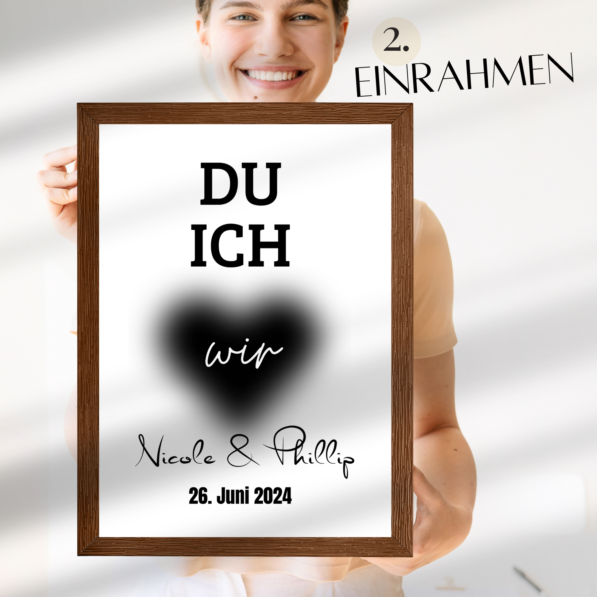 Personalisiertes Hochzeitsposter "DU ICH WIR" im Herz – Name & Datum. Sofort-Download, selbst ausdrucken. Perfektes Last-Minute-Hochzeitsgeschenk.