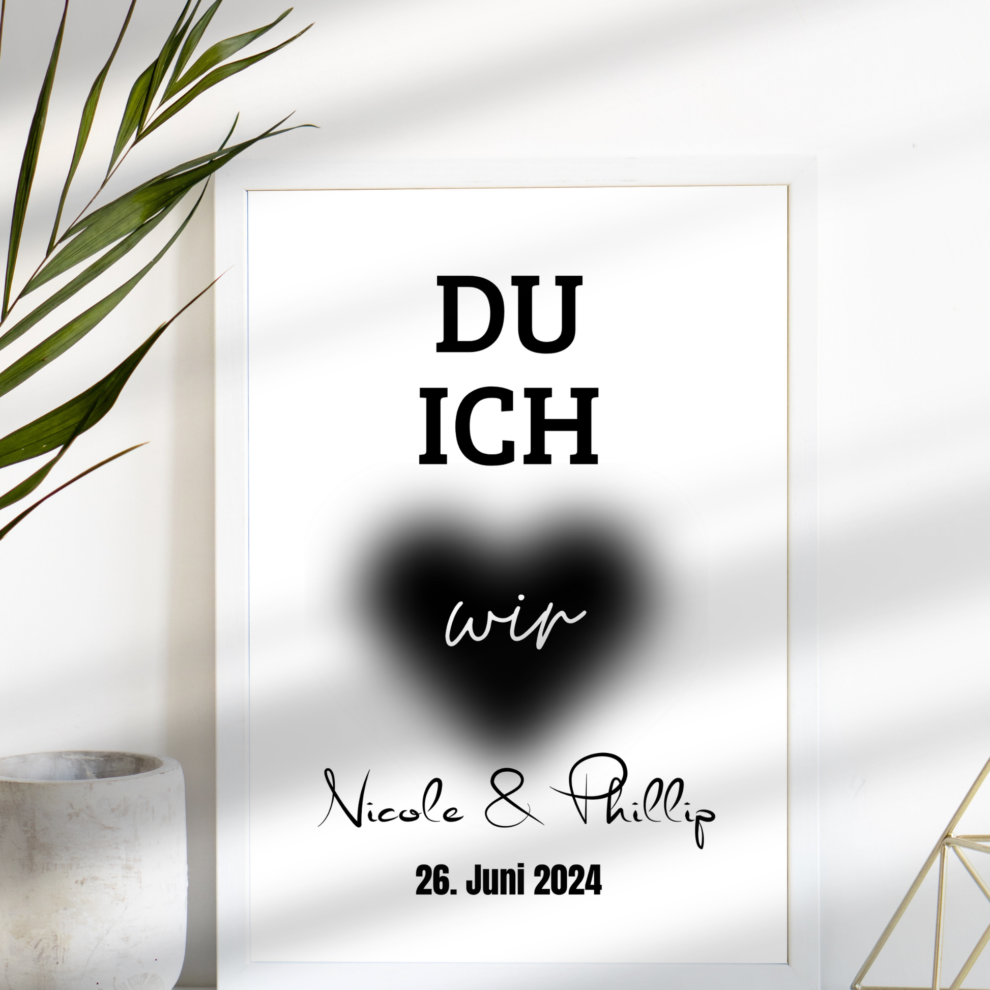 Personalisiertes Hochzeitsposter "DU ICH WIR" im Herz – Name & Datum. Sofort-Download, selbst ausdrucken. Perfektes Last-Minute-Hochzeitsgeschenk.