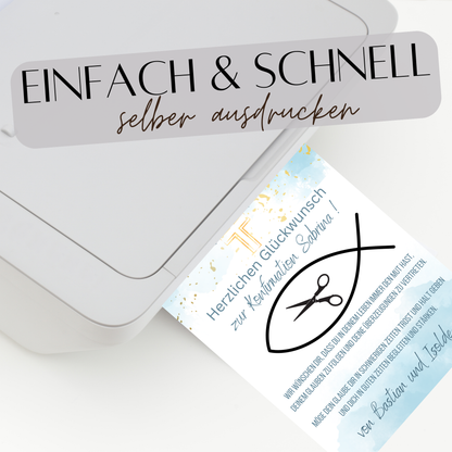 Personalisiertes Geldgeschenk zur Konfirmation. Digitaler Download, Name & Text anpassbar. Sofort ausdrucken – ideales Last-Minute-Geschenk.