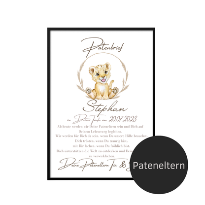 Patenbrief Löwe für Patenkind – personalisiert | Geschenk zur Taufe | Digitaler Download | Last Minute Geschenkidee