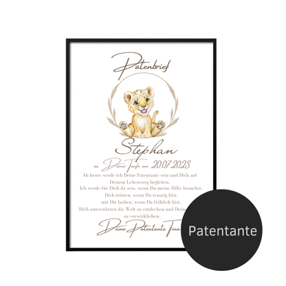Patenbrief Löwe für Patenkind – personalisiert | Geschenk zur Taufe | Digitaler Download | Last Minute Geschenkidee