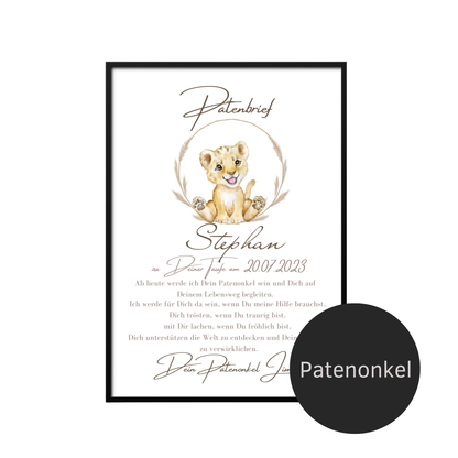 Patenbrief Löwe für Patenkind – personalisiert | Geschenk zur Taufe | Digitaler Download | Last Minute Geschenkidee