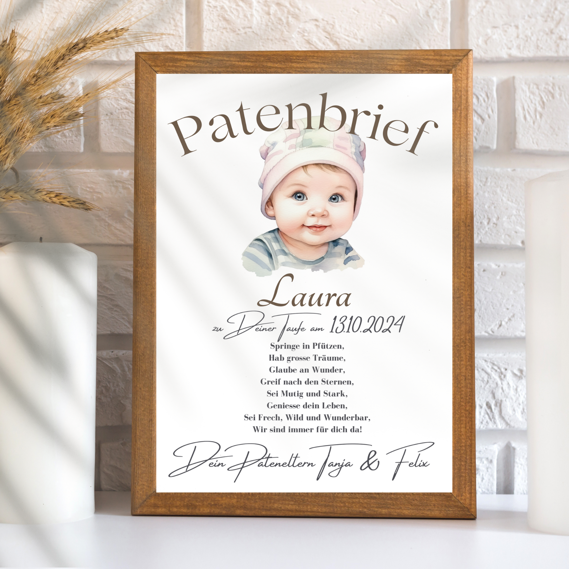 Personalisierter Patenbrief als digitaler Download – Name, Datum & Text individuell. Sofort ausdrucken, einrahmen & verschenken.