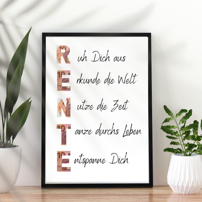 Rente Geschenkidee | Geldgeschenk Ruhestand zum Ausdrucken | Poster Ruhestand | PDF Download