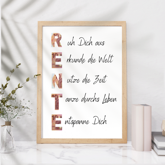 Rente Geschenkidee | Geldgeschenk Ruhestand zum Ausdrucken | Poster Ruhestand | PDF Download